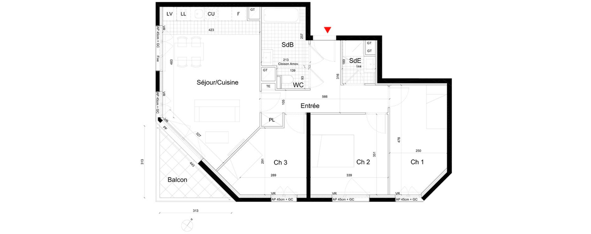 Appartement T4 de 76,34 m2 &agrave; Massy Atlantis