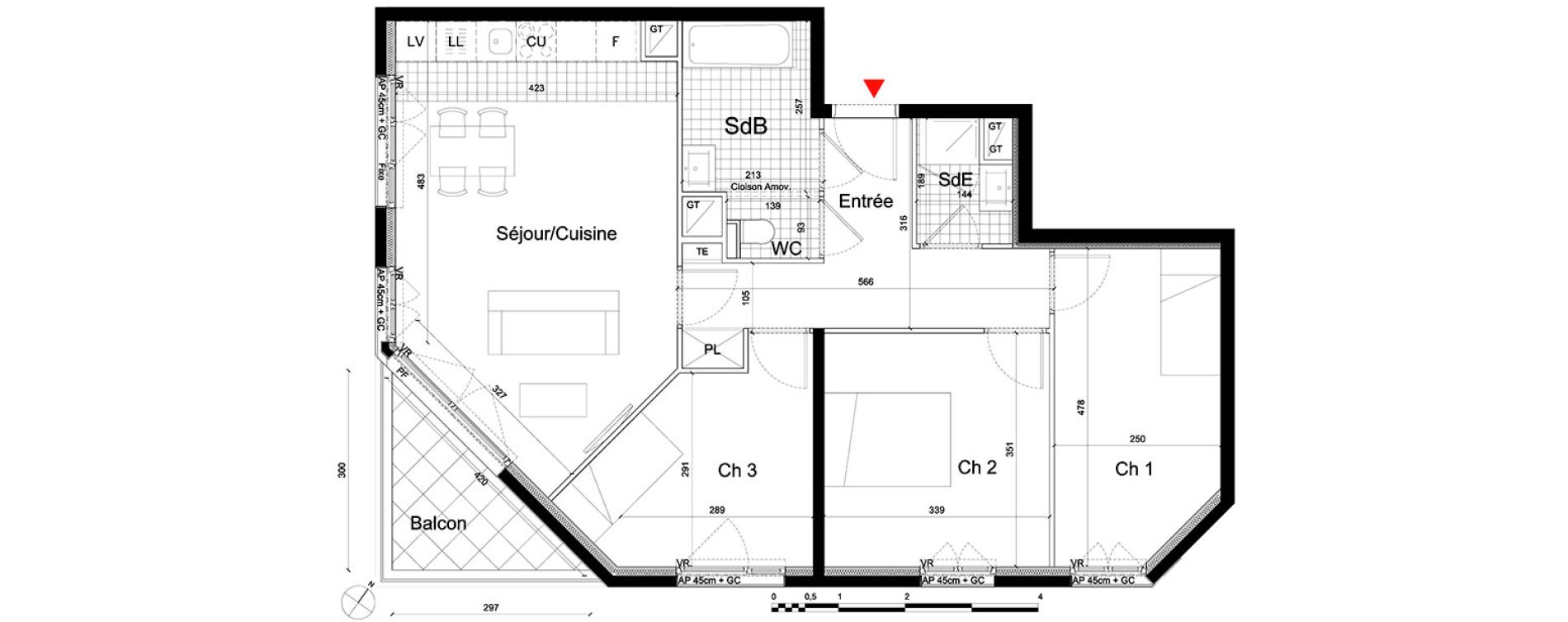 Appartement T4 de 76,53 m2 &agrave; Massy Atlantis