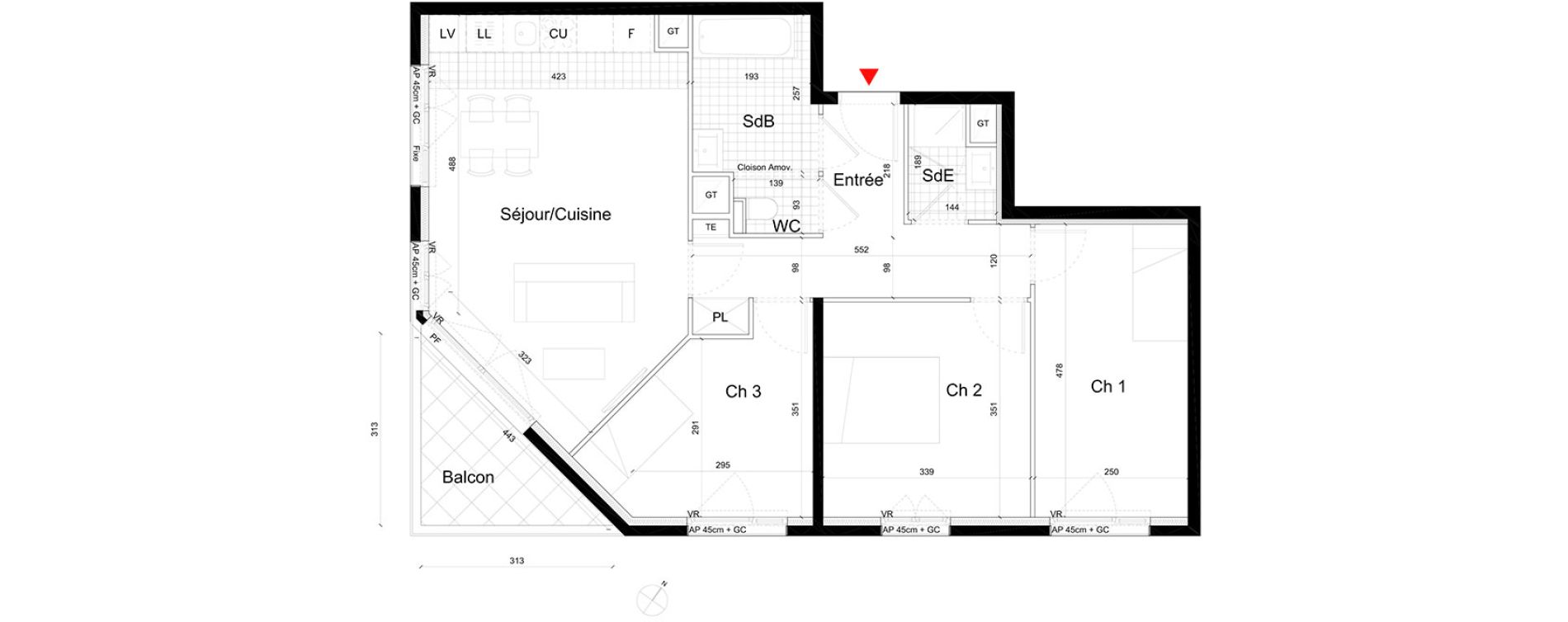 Appartement T4 de 77,22 m2 &agrave; Massy Atlantis