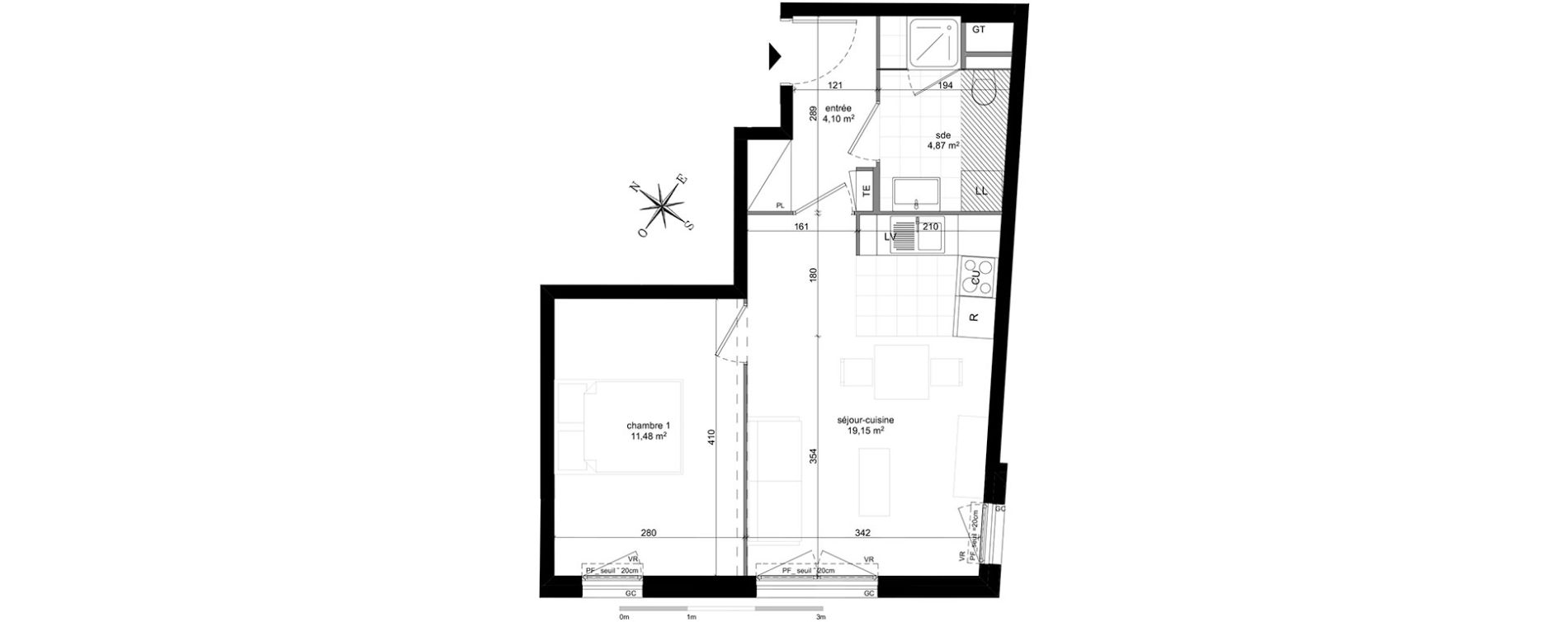 Appartement T2 de 39,60 m2 &agrave; Massy Atlantis