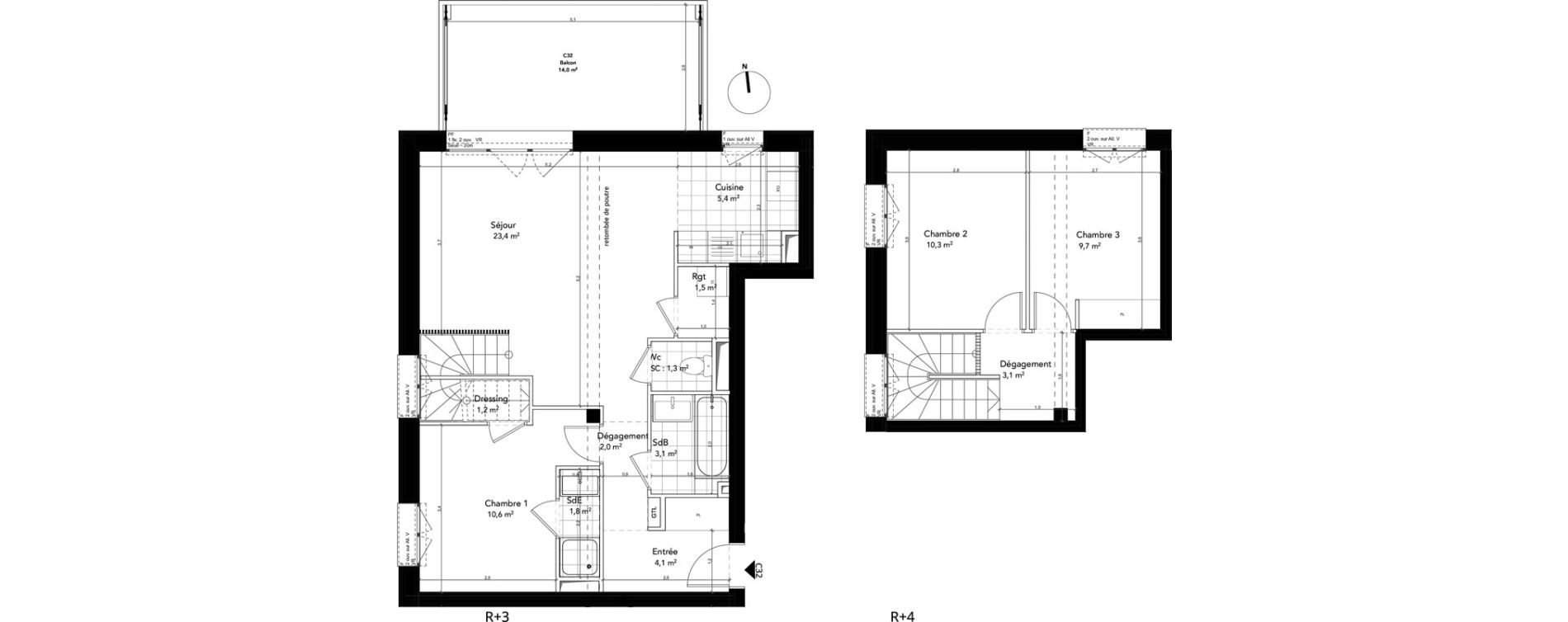 Duplex T4 de 77,50 m2 &agrave; Massy Vilgenis