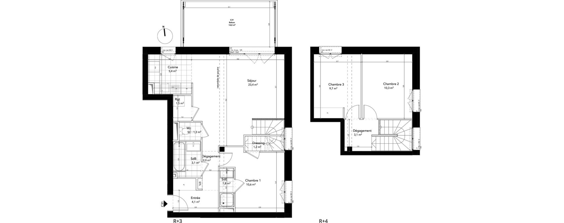 Duplex T4 de 77,50 m2 &agrave; Massy Vilgenis