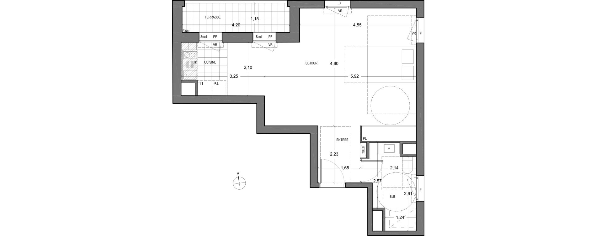 Appartement T1 de 42,40 m2 &agrave; Massy Vilgenis