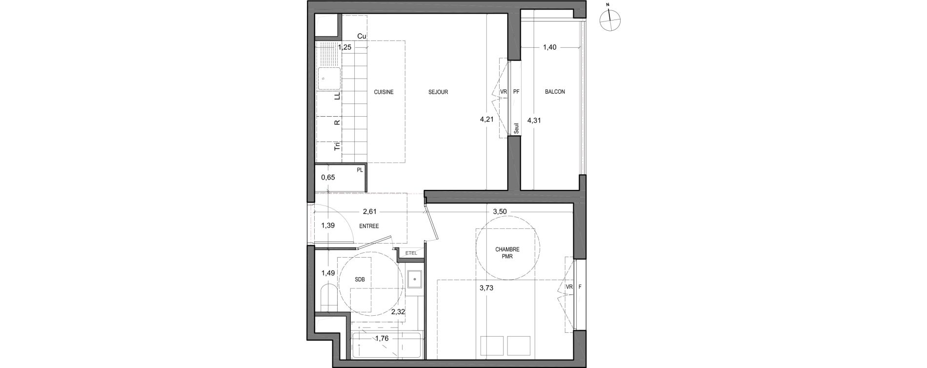 Appartement T2 de 41,10 m2 &agrave; Massy Vilgenis
