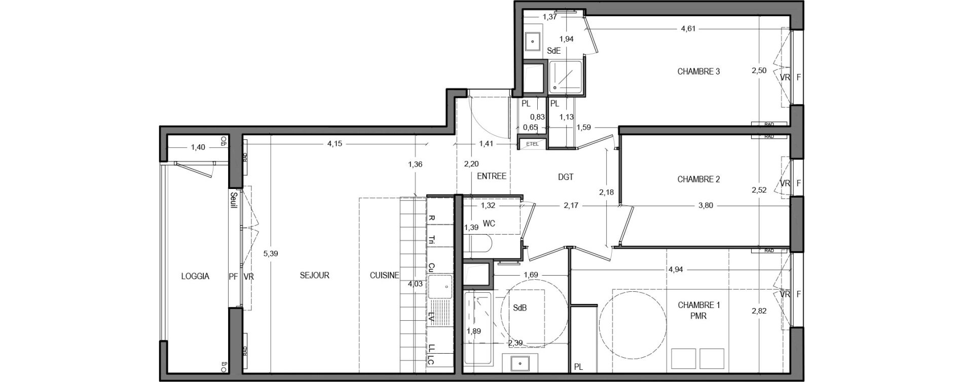 Appartement T4 de 80,50 m2 &agrave; Massy Vilgenis