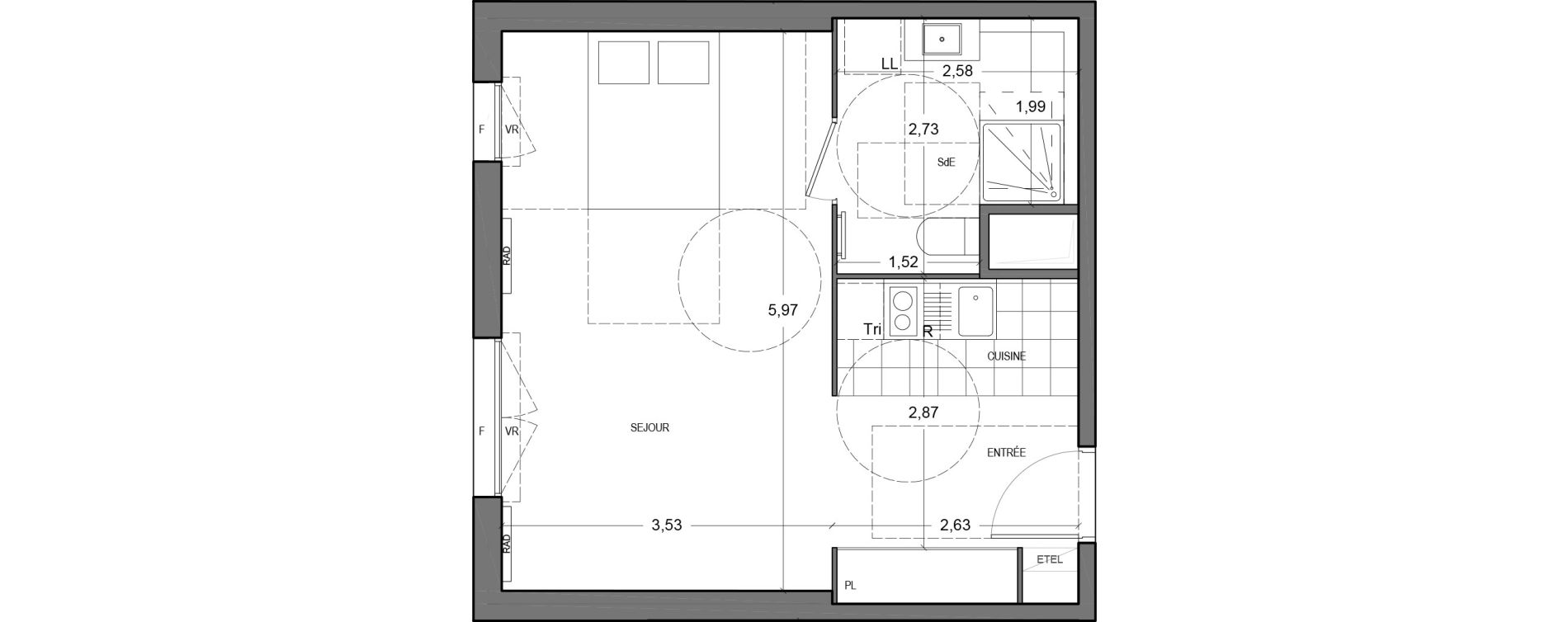 Appartement T1 de 35,90 m2 &agrave; Massy Vilgenis