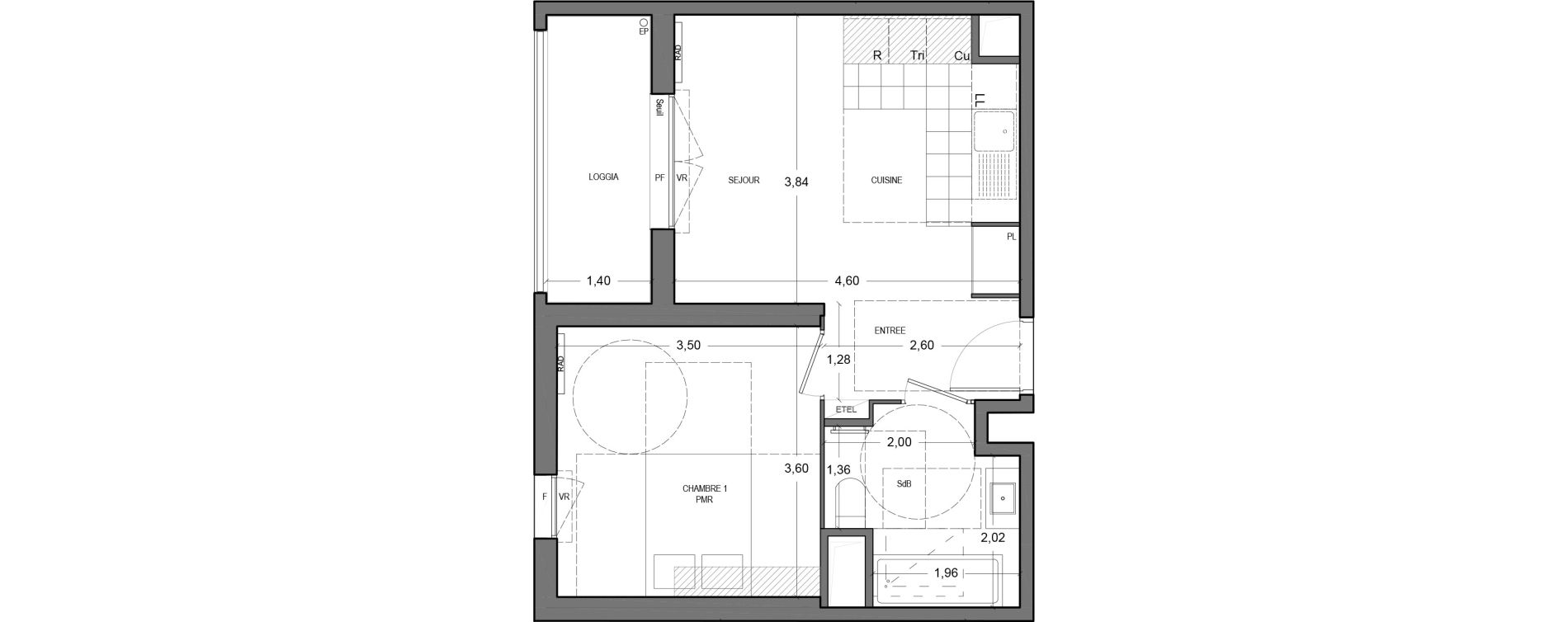 Appartement T2 de 38,80 m2 &agrave; Massy Vilgenis