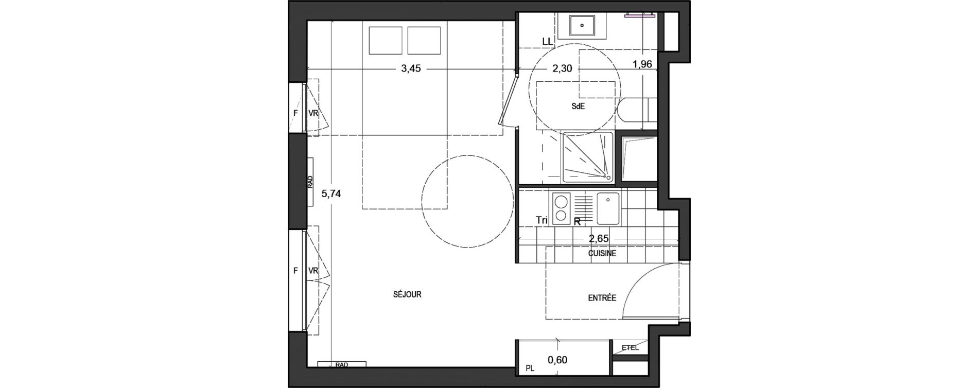 Appartement T1 de 33,10 m2 &agrave; Massy Vilgenis