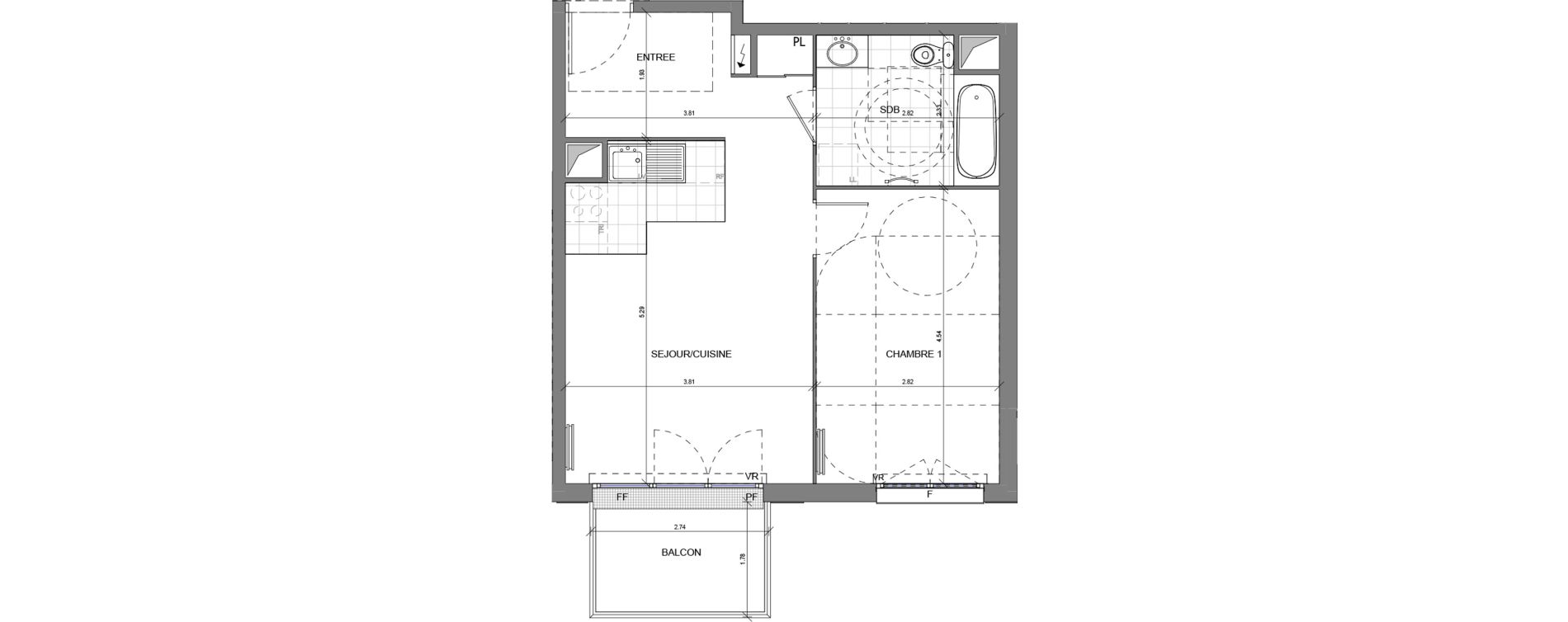 Appartement T2 de 45,43 m2 &agrave; Massy Vilgenis