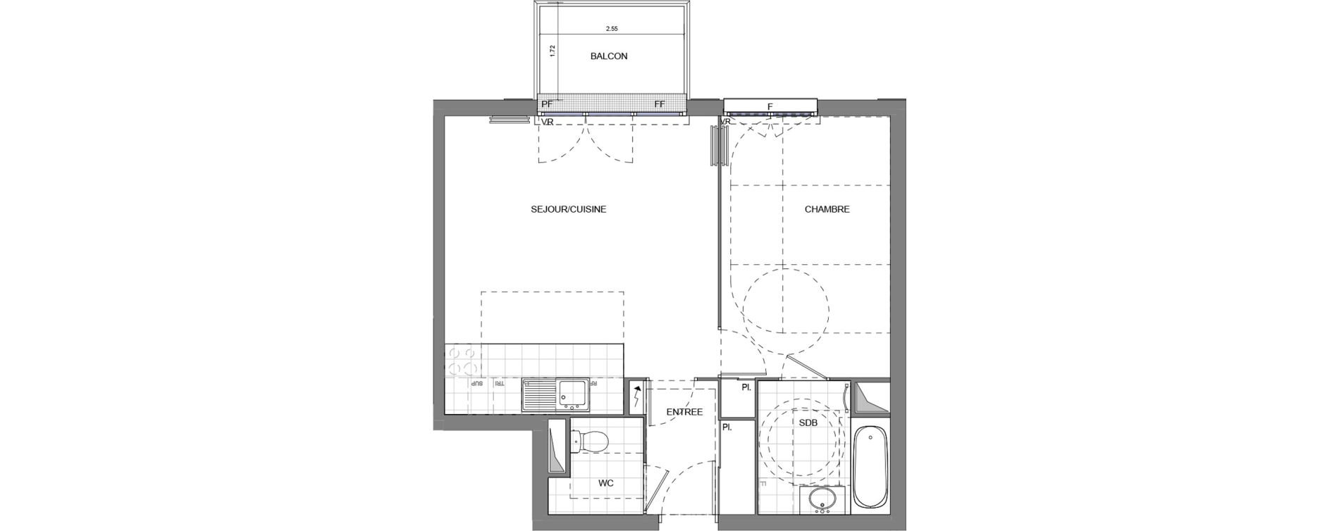 Appartement T2 de 50,36 m2 &agrave; Massy Vilgenis