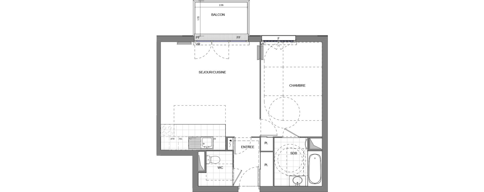 Appartement T2 de 50,36 m2 &agrave; Massy Vilgenis