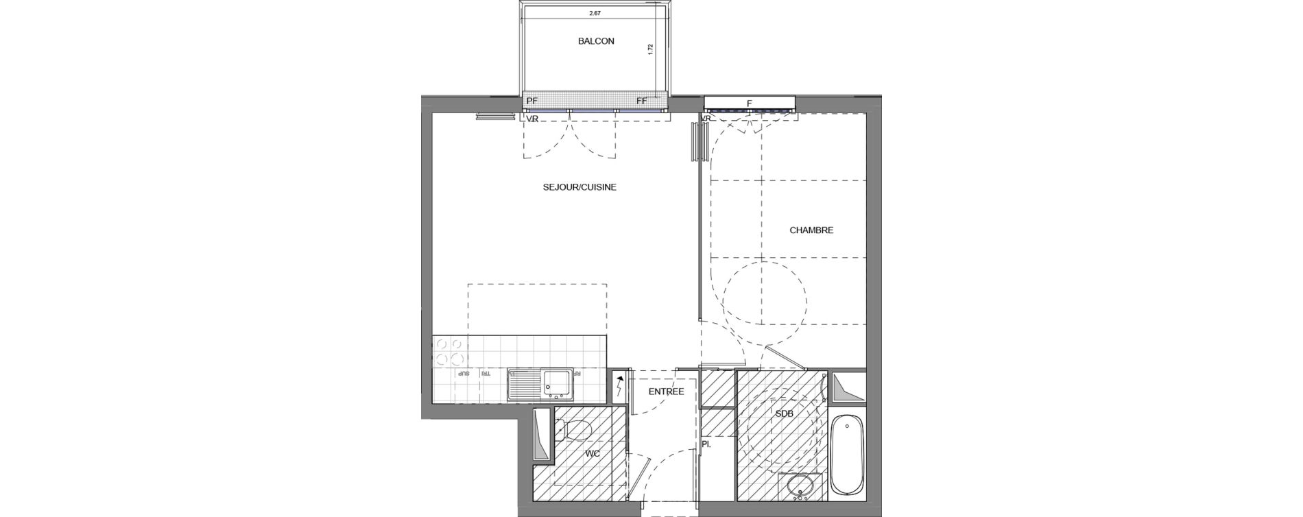 Appartement T2 de 50,36 m2 &agrave; Massy Vilgenis