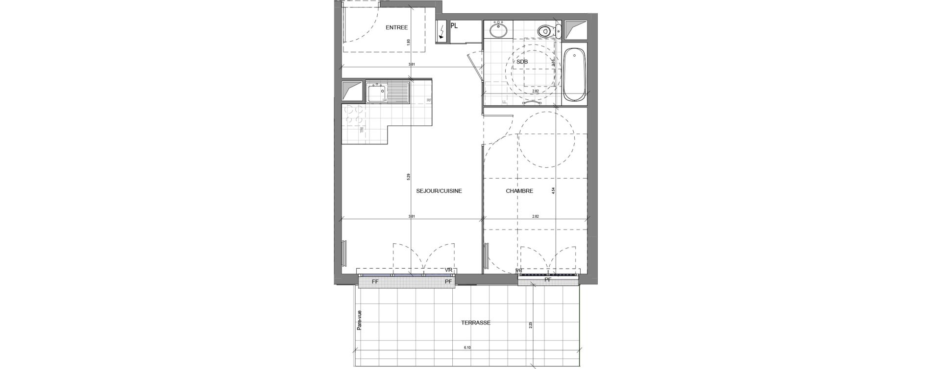 Appartement T2 de 45,43 m2 &agrave; Massy Vilgenis