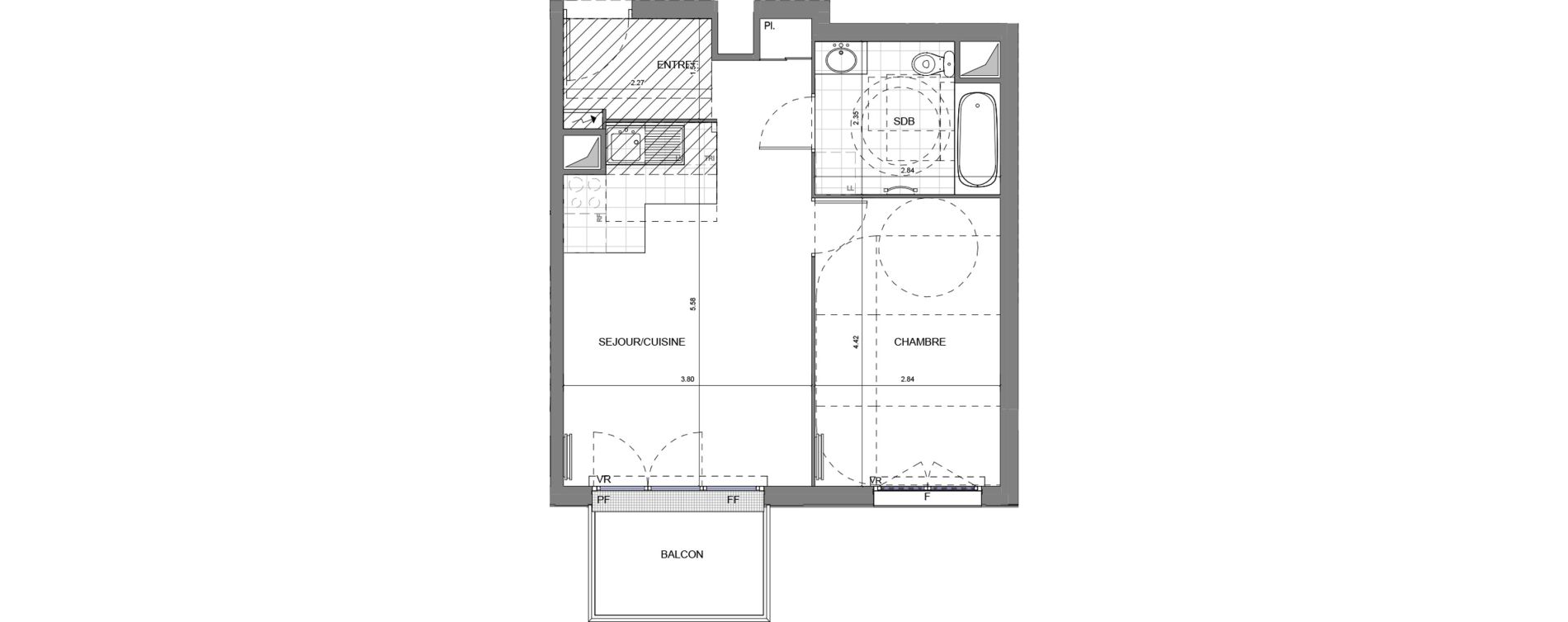 Appartement T2 de 44,82 m2 &agrave; Massy Vilgenis