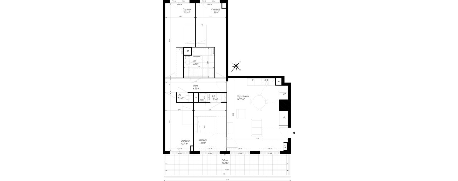 Appartement T5 de 95,02 m2 &agrave; Massy Atlantis