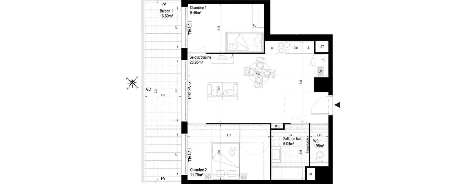 Appartement T3 de 54,18 m2 &agrave; Massy Atlantis