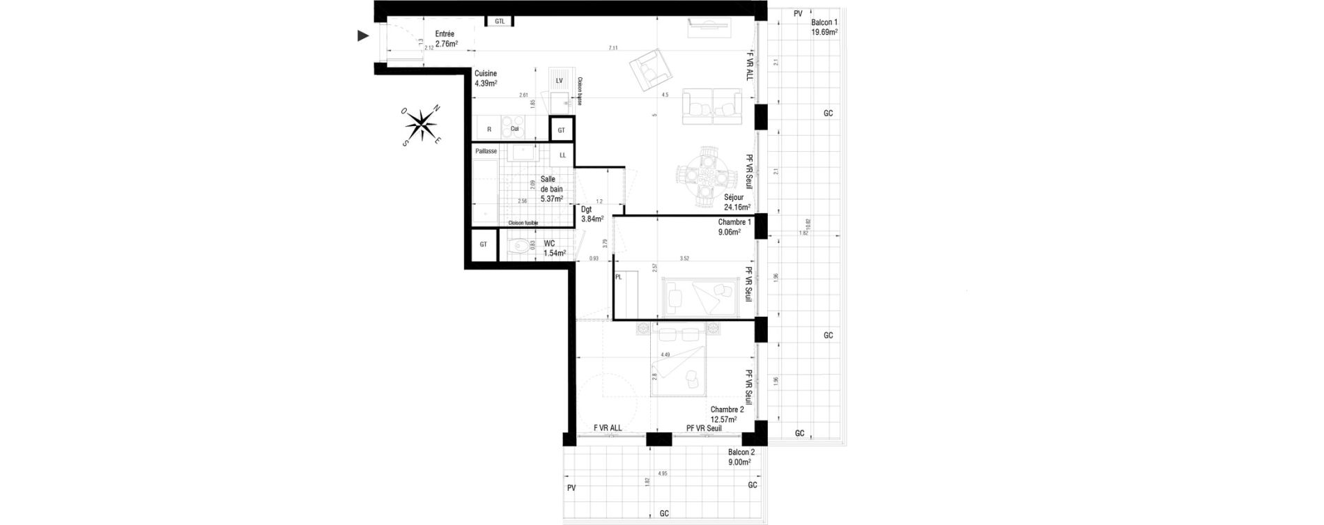 Appartement T3 de 63,69 m2 &agrave; Massy Atlantis