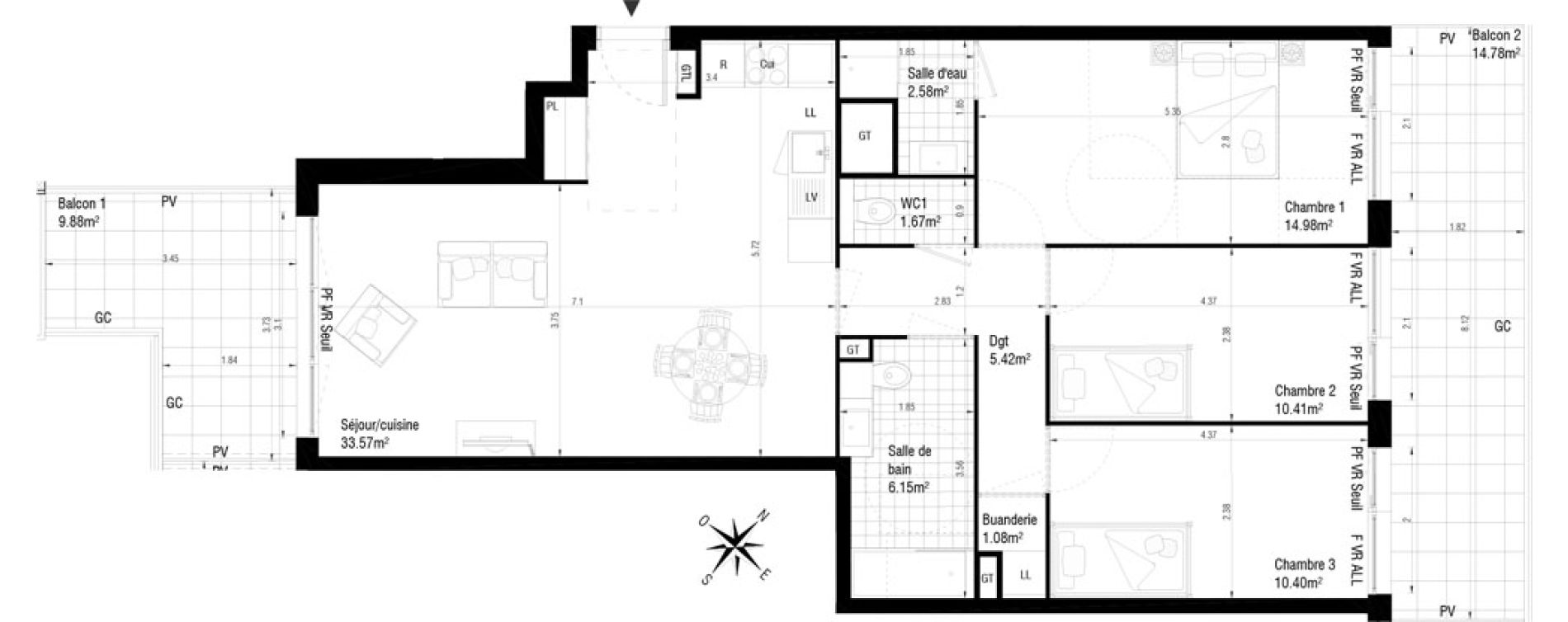 Appartement T4 de 86,26 m2 &agrave; Massy Atlantis