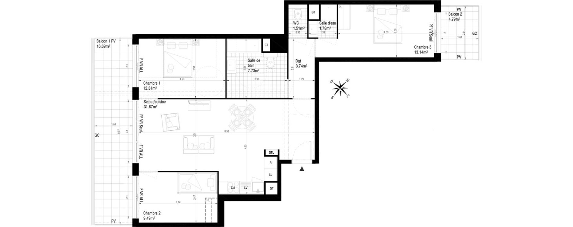 Appartement T4 de 81,37 m2 &agrave; Massy Atlantis