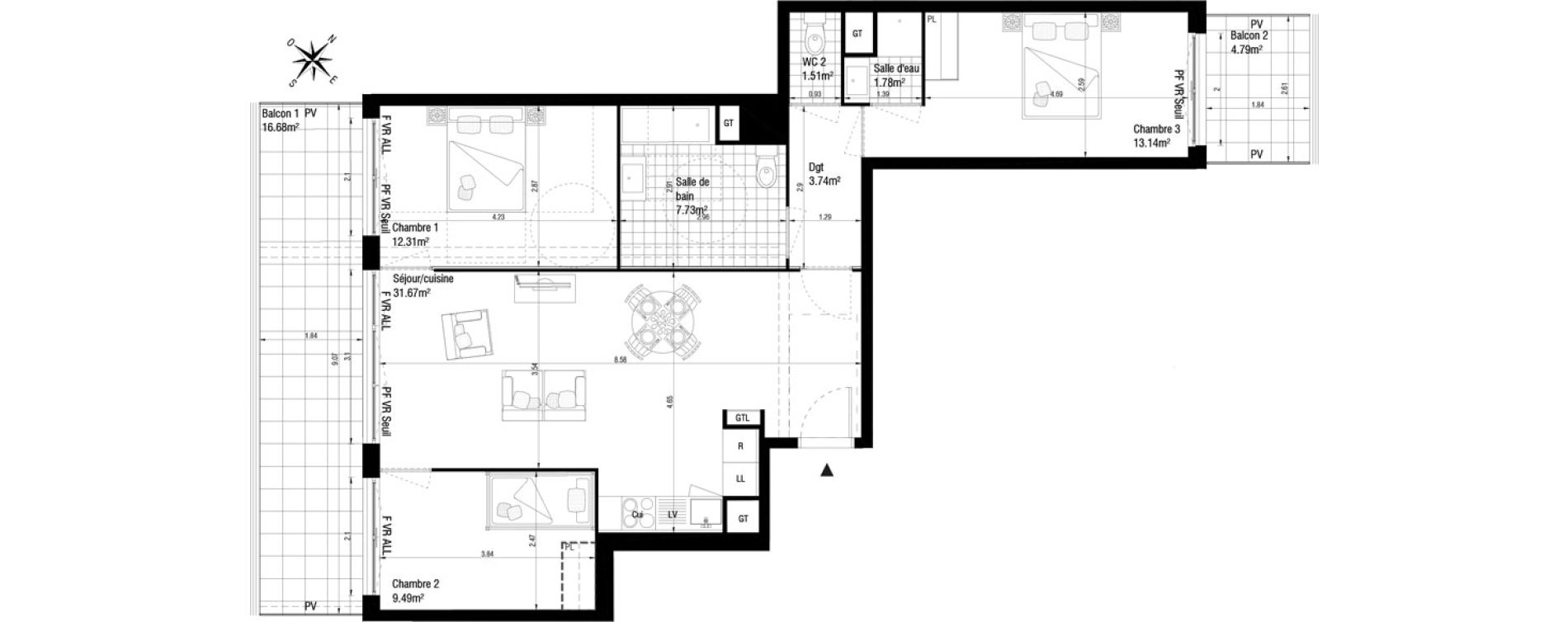 Appartement T4 de 81,37 m2 &agrave; Massy Atlantis