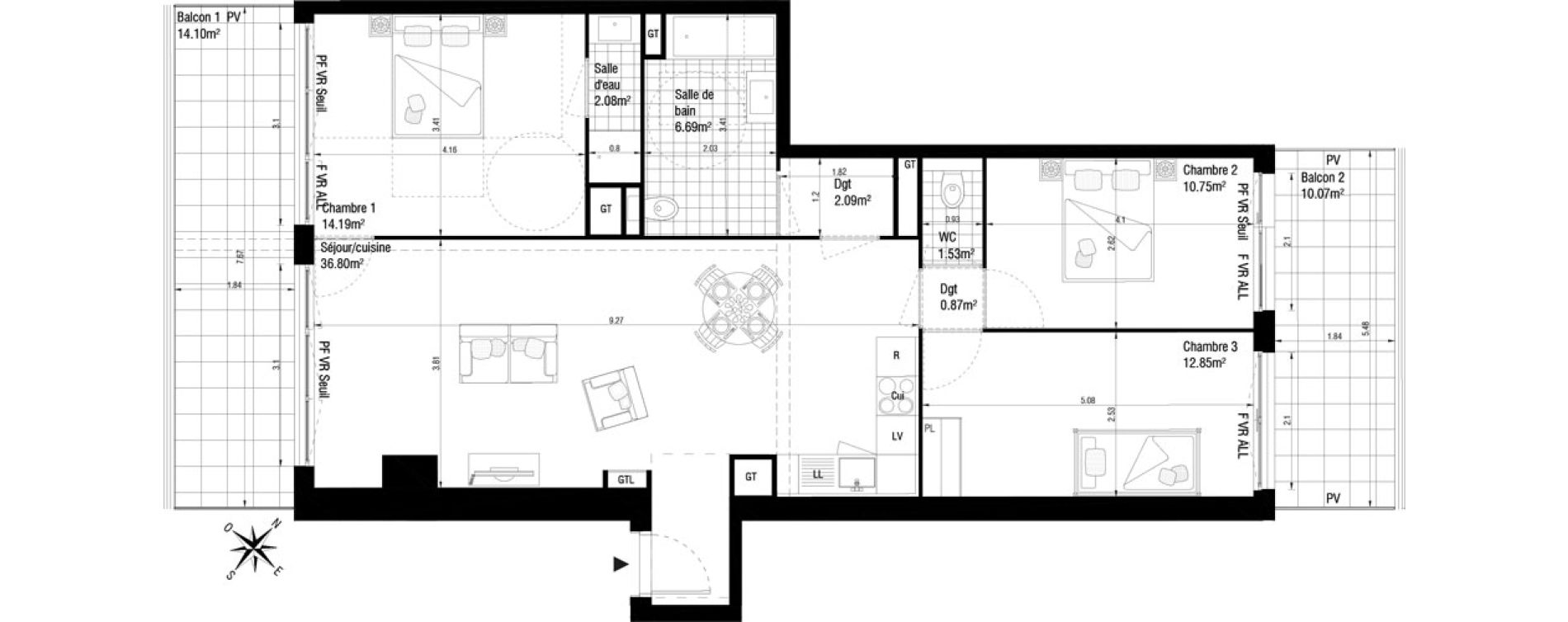 Appartement T4 de 87,84 m2 &agrave; Massy Atlantis