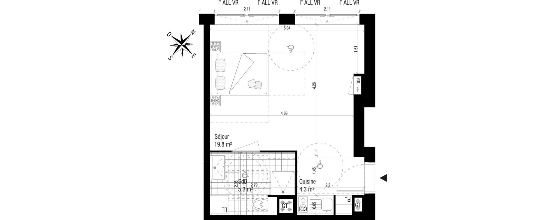 Appartement T1 de 29,40 m2 &agrave; Massy Atlantis