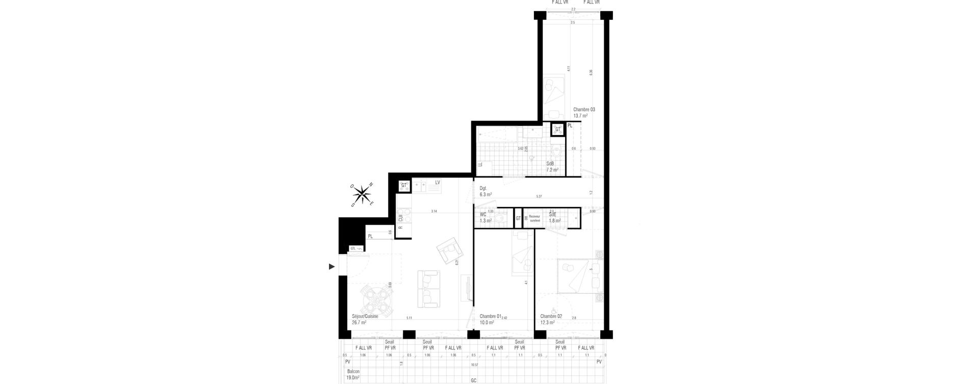 Appartement T4 de 79,30 m2 &agrave; Massy Atlantis
