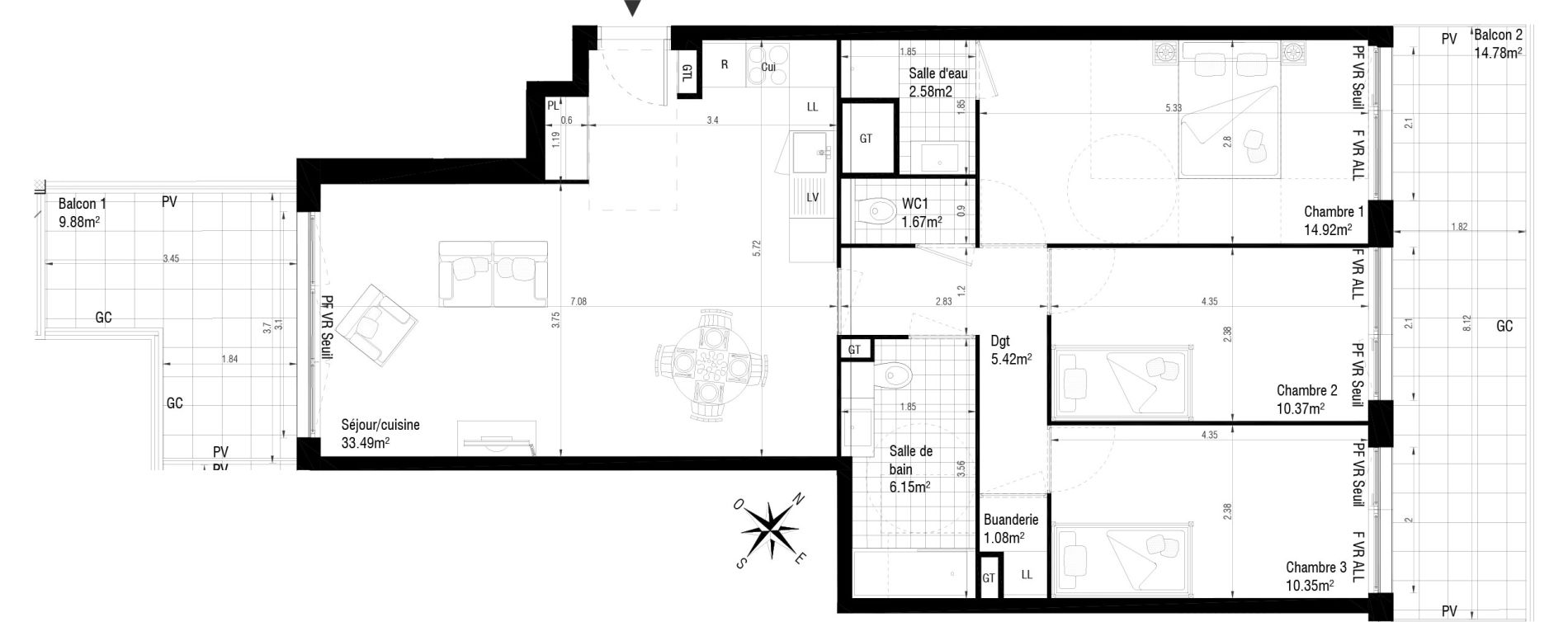 Appartement T4 de 86,00 m2 &agrave; Massy Atlantis