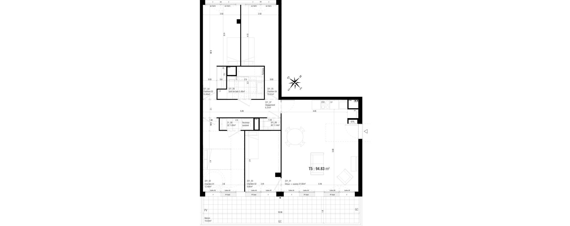 Appartement T5 de 94,30 m2 &agrave; Massy Atlantis