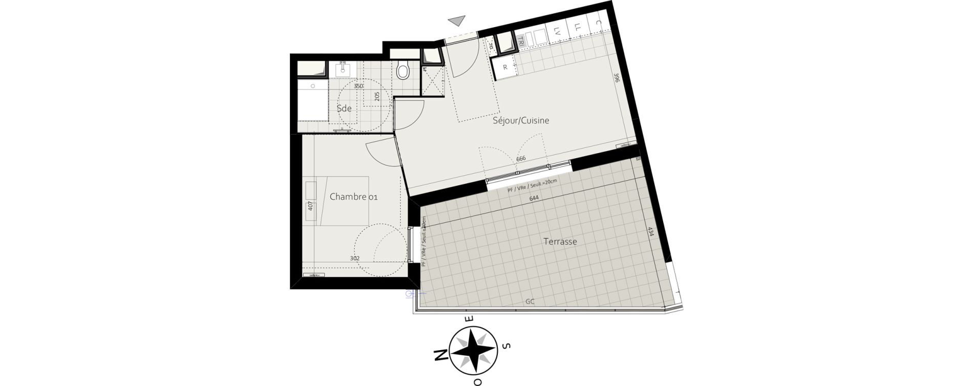 Appartement T2 de 41,81 m2 &agrave; Massy Atlantis