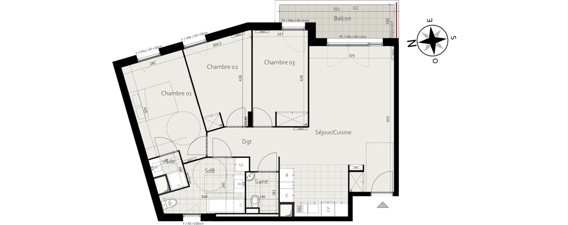 Appartement T4 de 81,18 m2 &agrave; Massy Atlantis