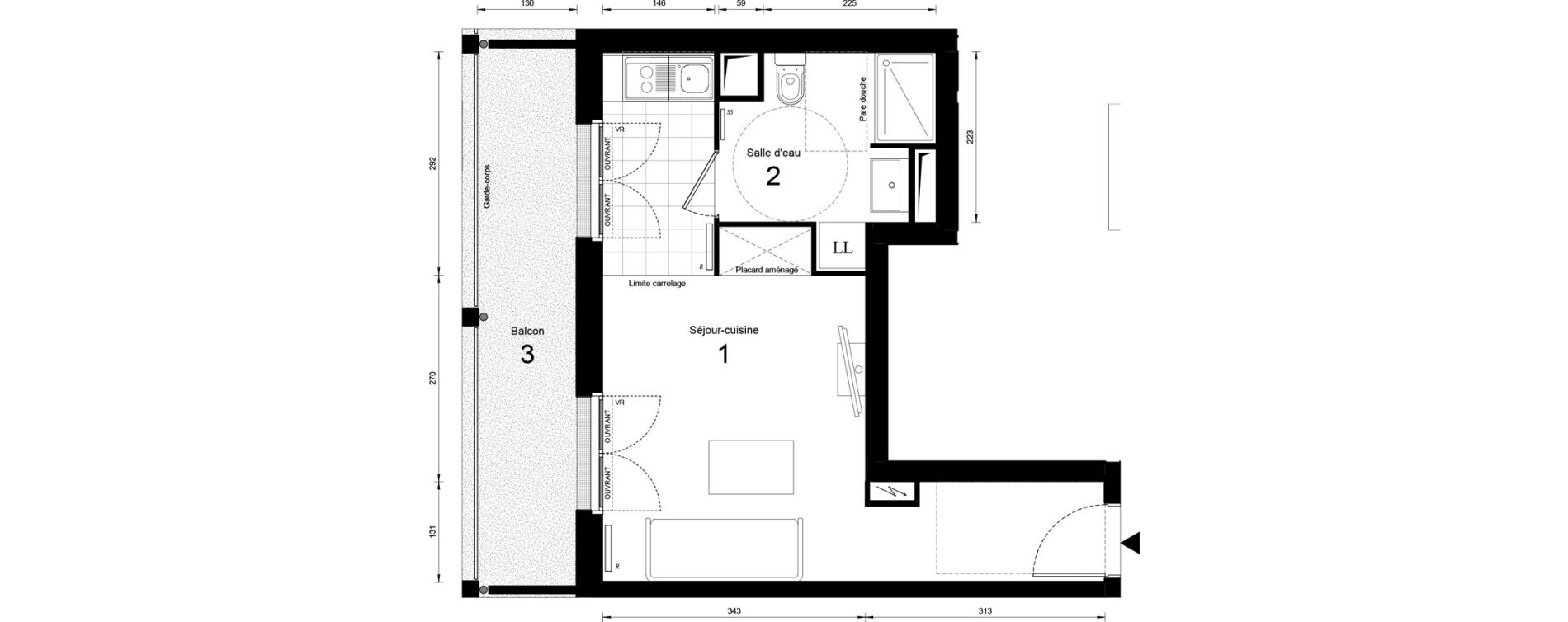 Appartement T1 de 28,57 m2 &agrave; Massy Opera