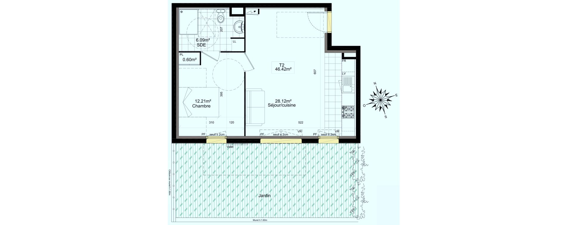 Appartement T2 de 46,42 m2 &agrave; Mauchamps Centre