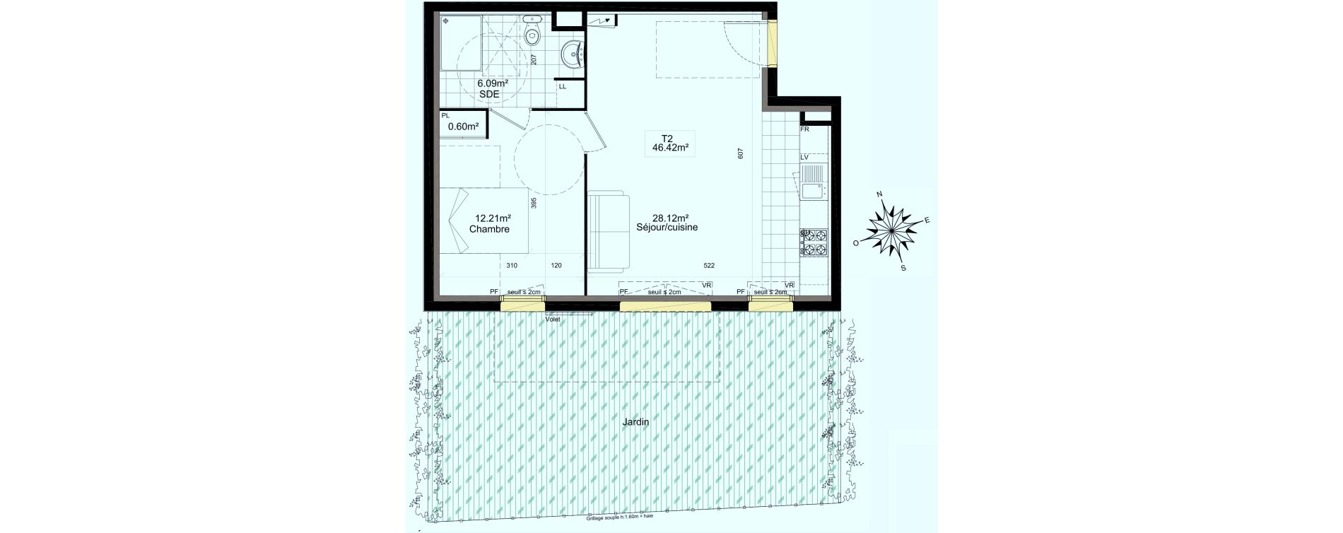 Appartement T2 de 46,42 m2 &agrave; Mauchamps Centre