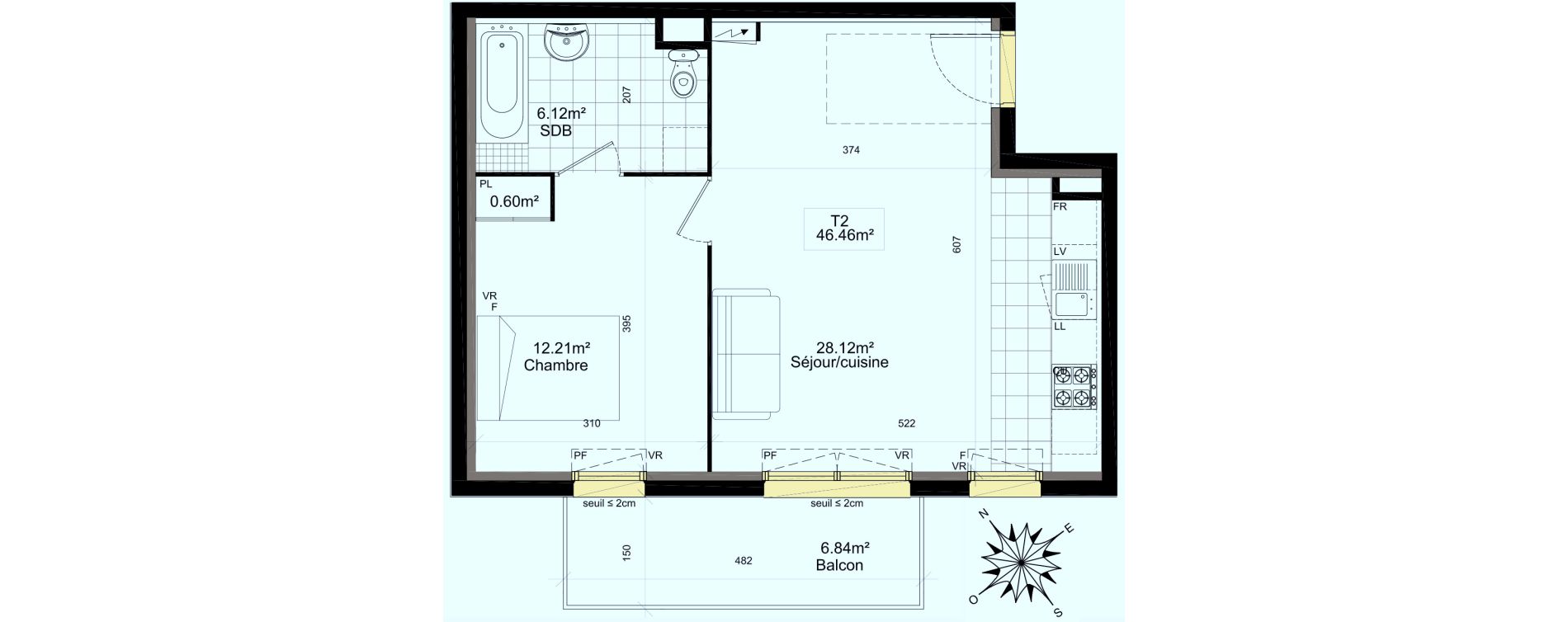 Appartement T2 de 46,46 m2 &agrave; Mauchamps Centre
