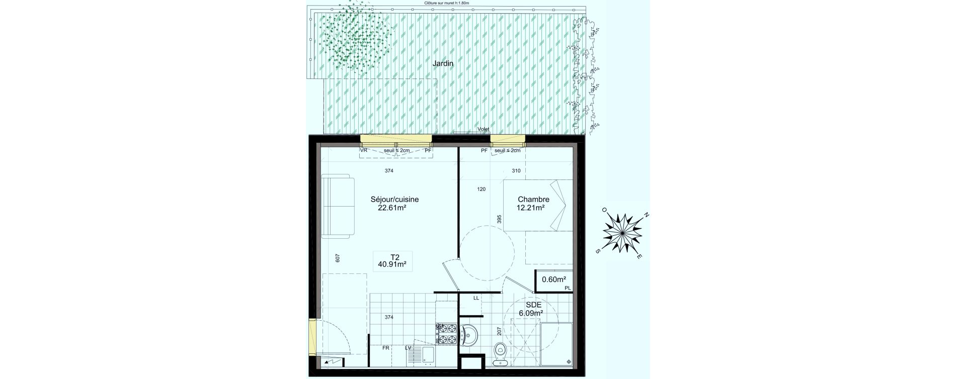 Appartement T2 de 40,91 m2 &agrave; Mauchamps Centre