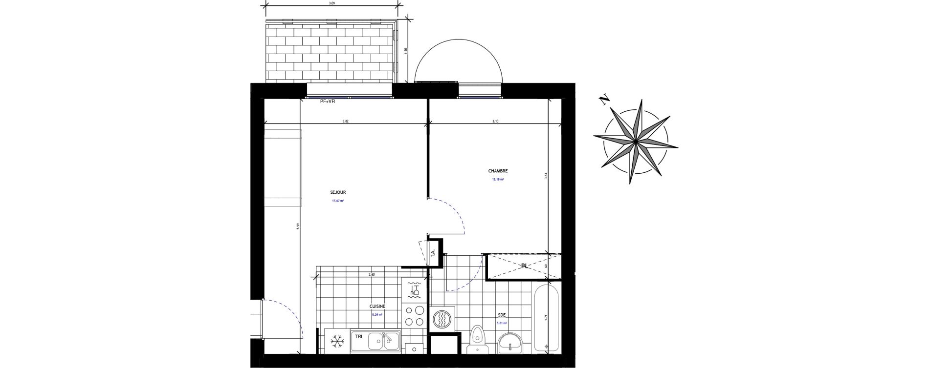 Appartement T2 de 40,75 m2 &agrave; Mauchamps Centre