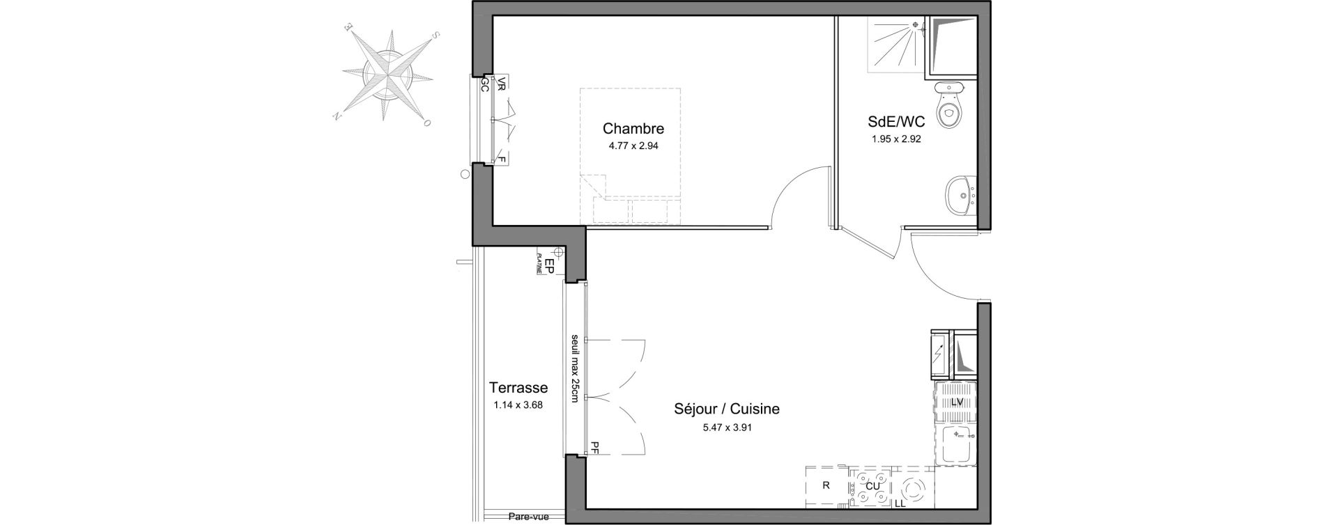 Appartement T2 de 40,04 m2 &agrave; Mennecy Centre
