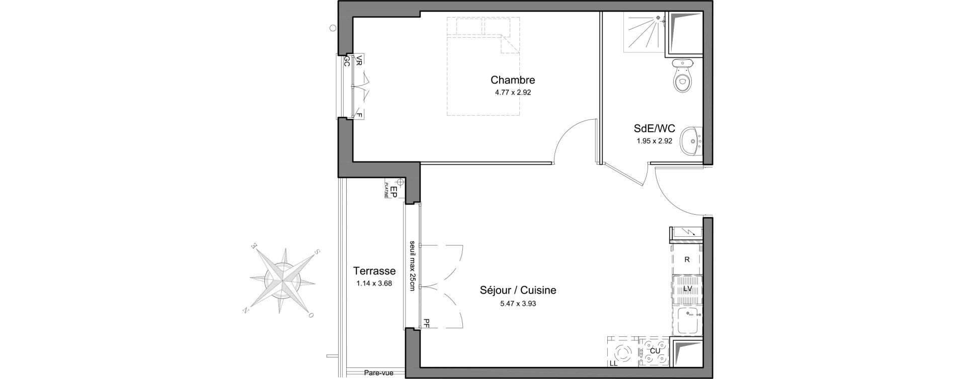 Appartement T2 de 39,72 m2 &agrave; Mennecy Centre