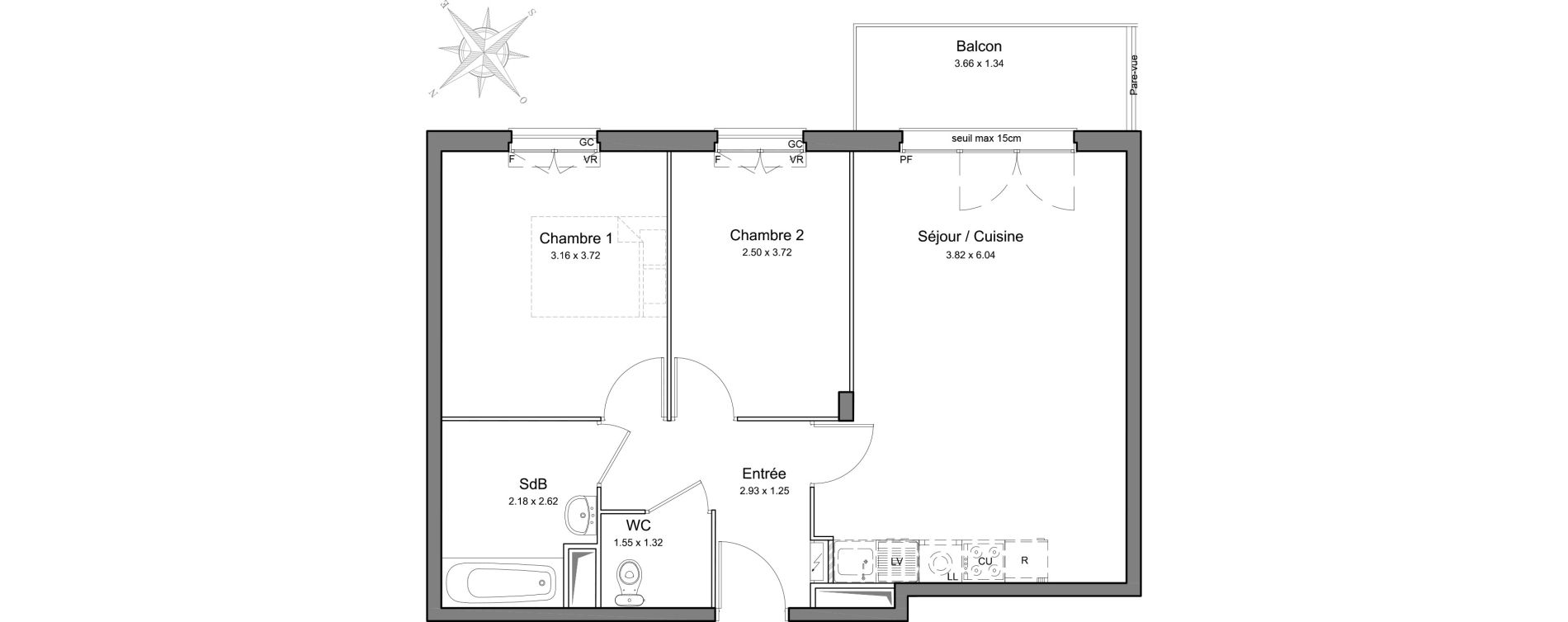 Appartement T3 de 57,98 m2 &agrave; Mennecy Centre