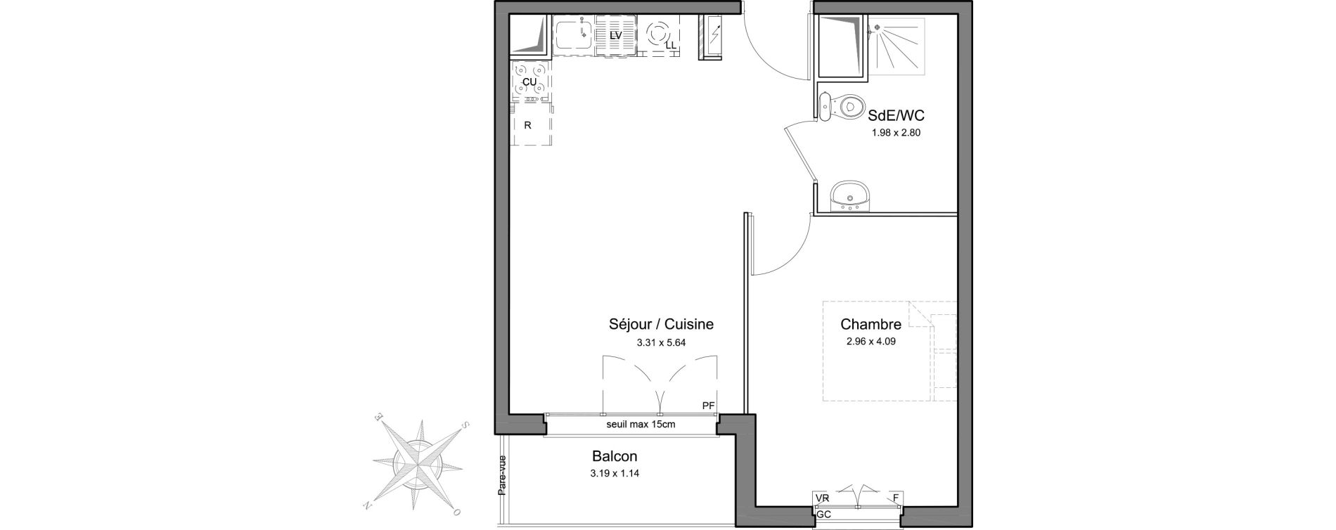 Appartement T2 de 37,85 m2 &agrave; Mennecy Centre