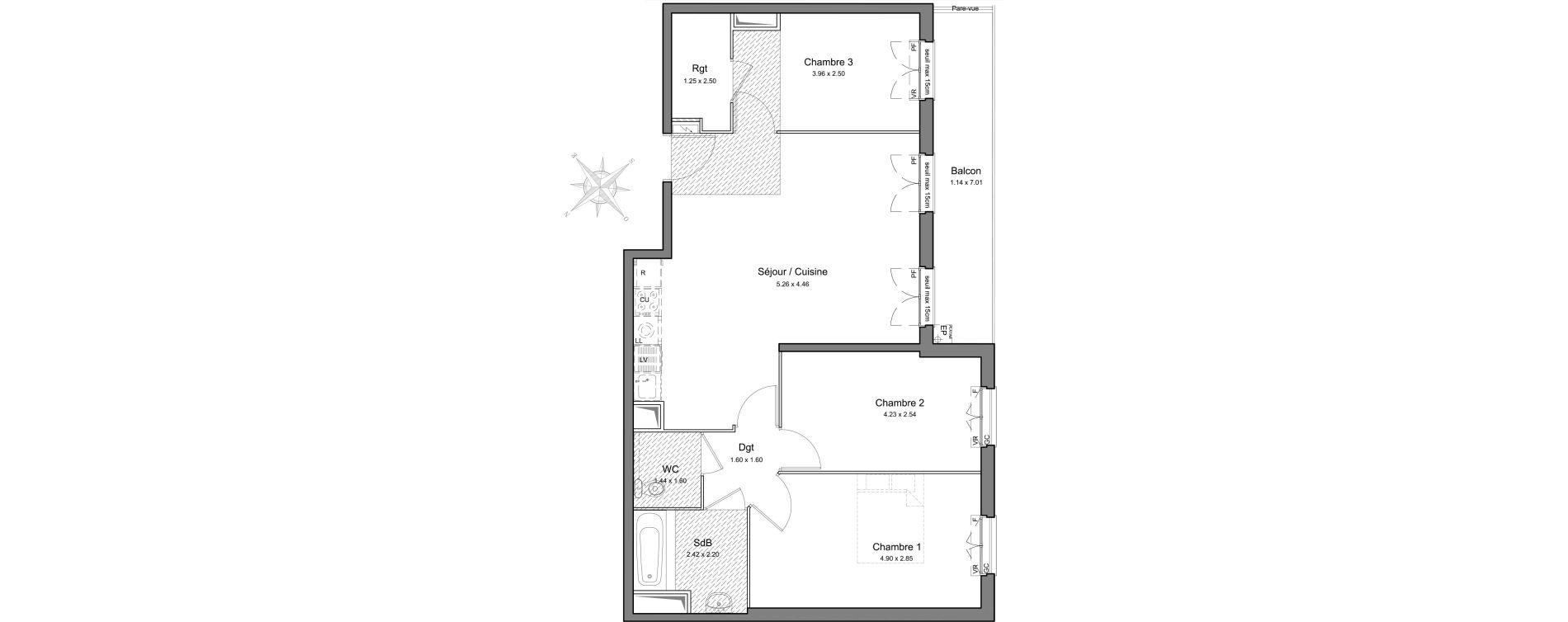 Appartement T4 de 76,43 m2 &agrave; Mennecy Centre
