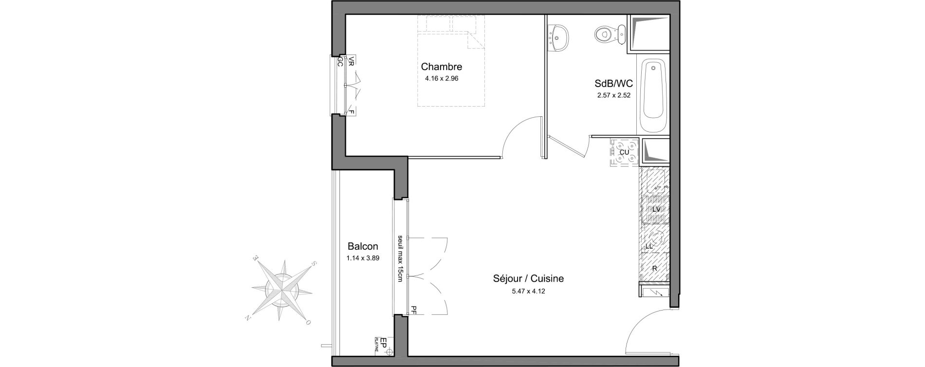 Appartement T2 de 41,14 m2 &agrave; Mennecy Centre
