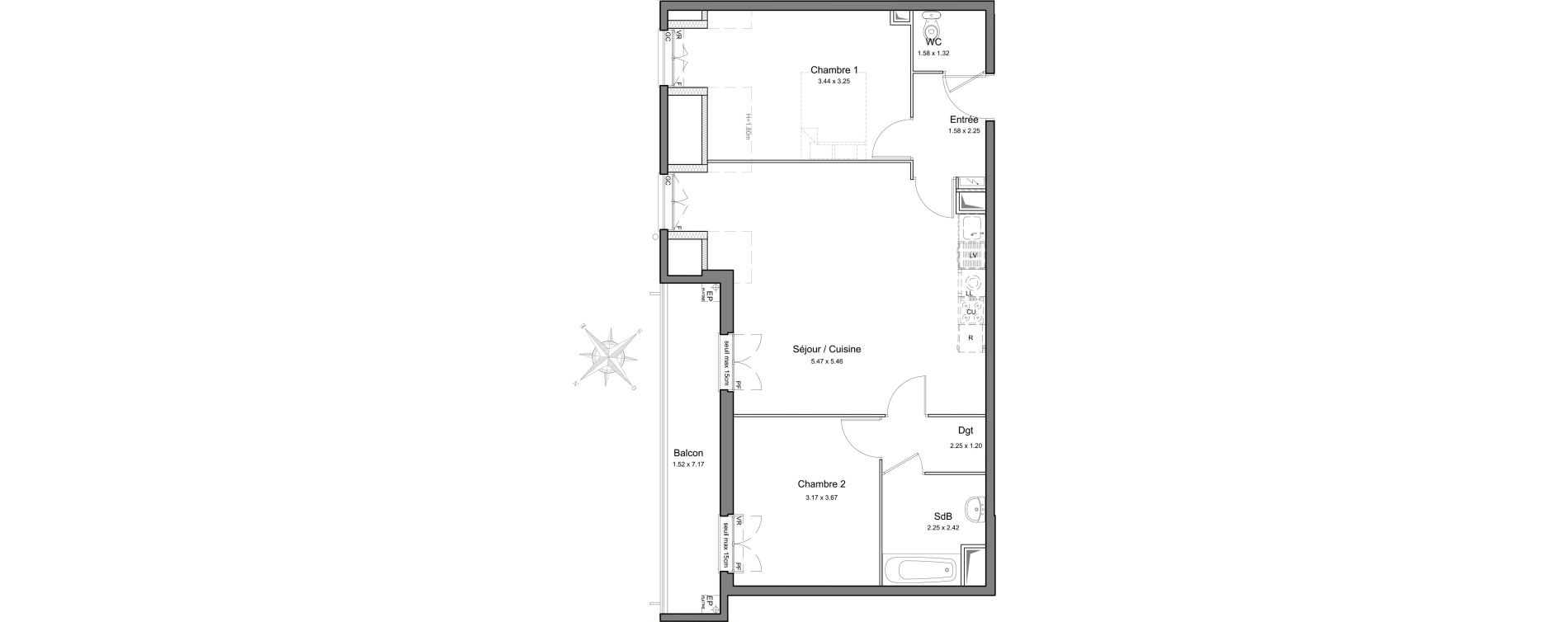 Appartement T3 de 68,06 m2 &agrave; Mennecy Centre