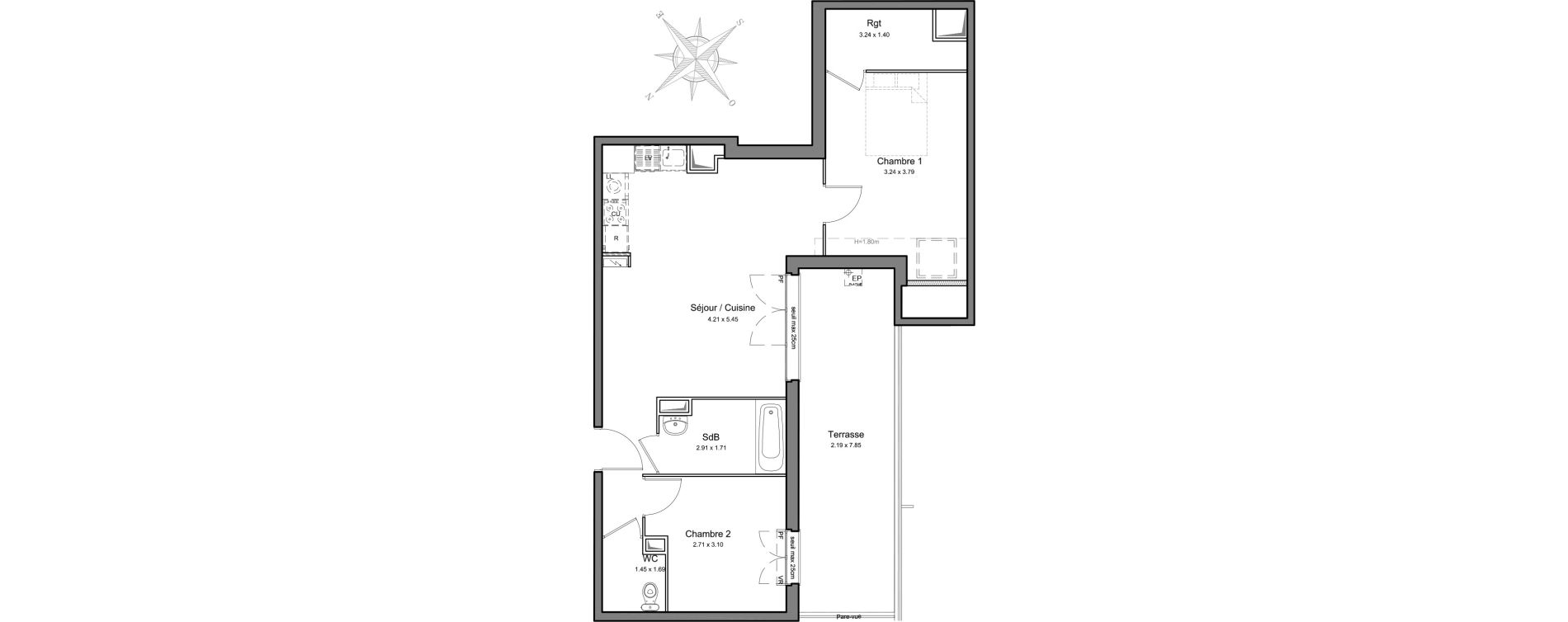 Appartement T3 de 60,75 m2 &agrave; Mennecy Centre