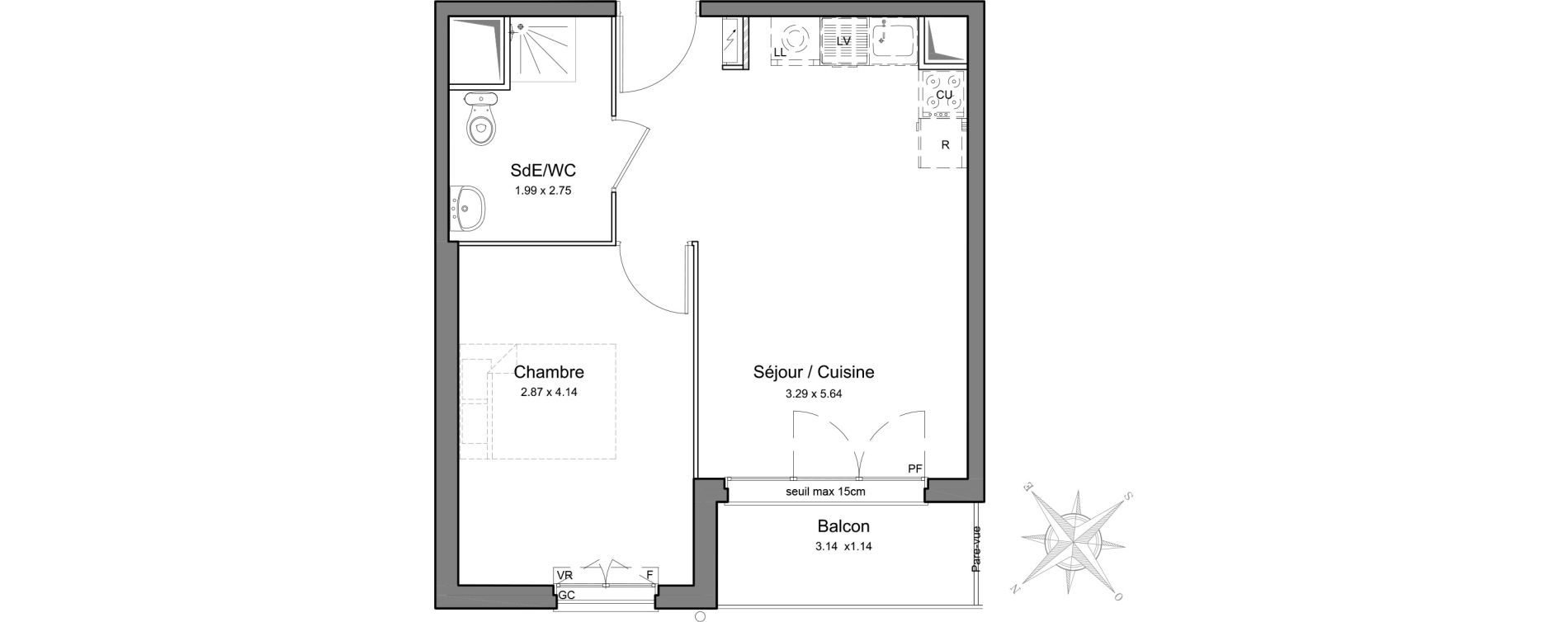 Appartement T2 de 37,39 m2 &agrave; Mennecy Centre