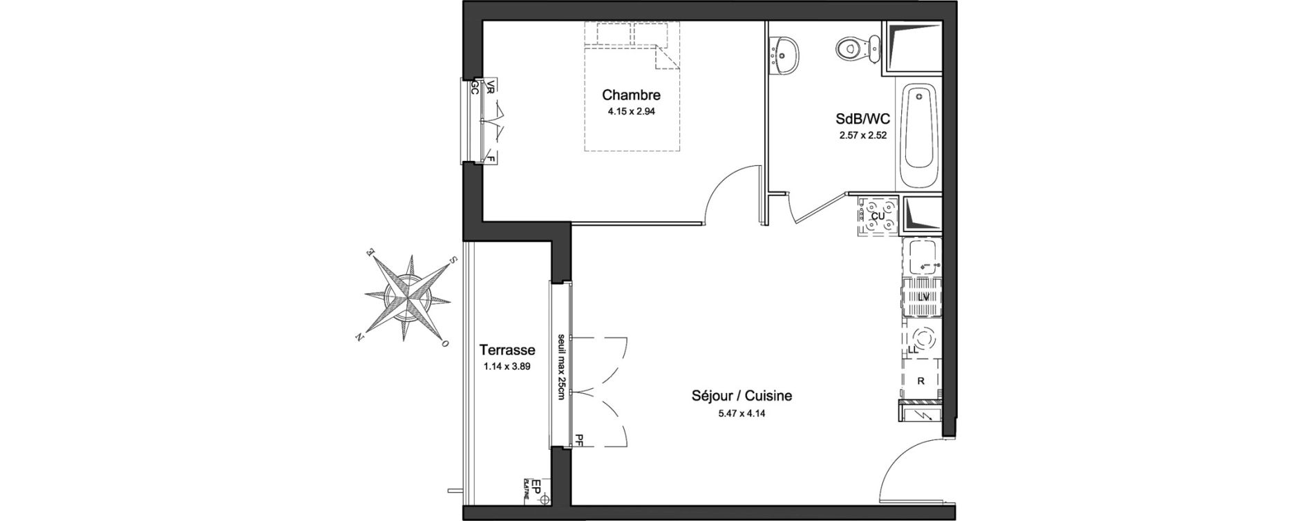 Appartement T2 de 41,13 m2 &agrave; Mennecy Centre