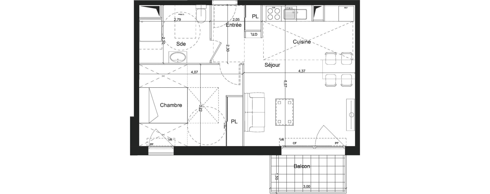Appartement T2 de 45,69 m2 &agrave; Mennecy Centre
