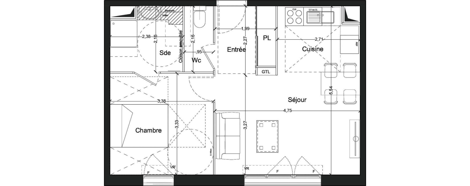Appartement T2 de 43,68 m2 &agrave; Mennecy Centre