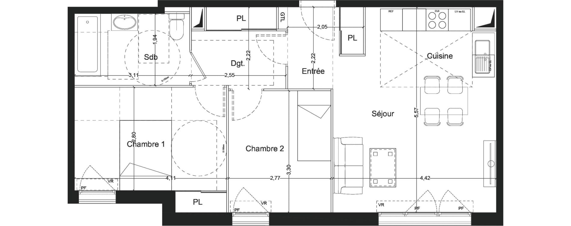 Appartement T3 de 59,81 m2 &agrave; Mennecy Centre